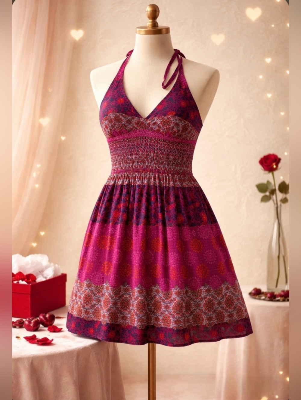 Hollister Pink Halter Mini Dress with Mixed Print